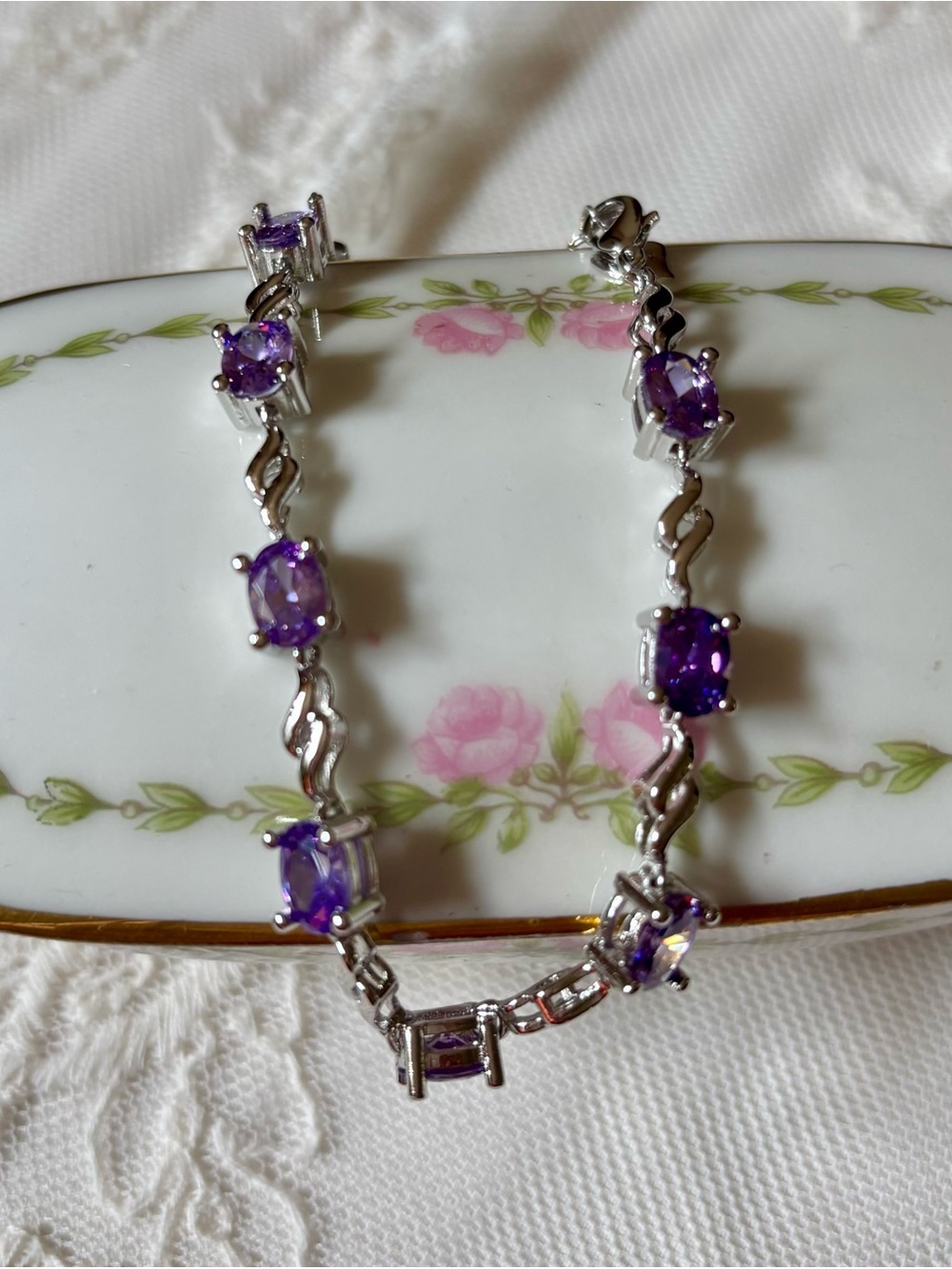 Sterling Silver Amethyst Bracelet - Purple